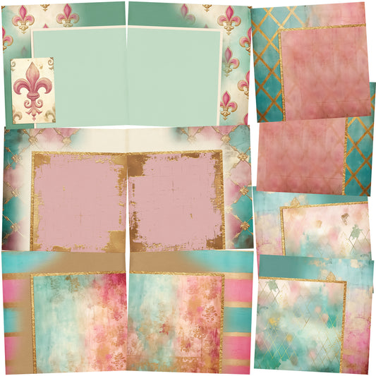 Pink Teal Gold NPM - Set of 5 Double Page Layouts - 1941