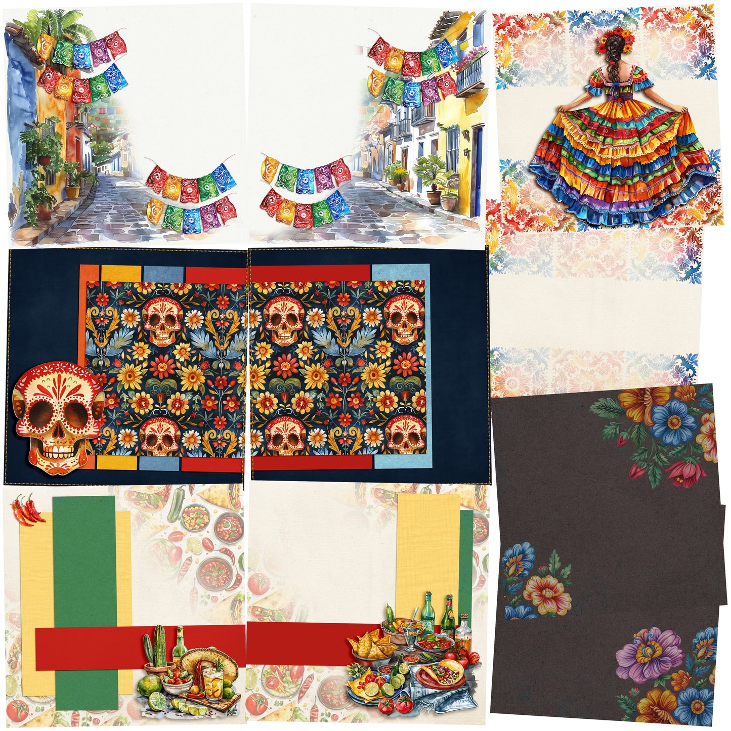 Cinco de Mayo EZ Background Pages -  Digital Bundle - 10 Digital Scrapbook Pages - INSTANT DOWNLOAD