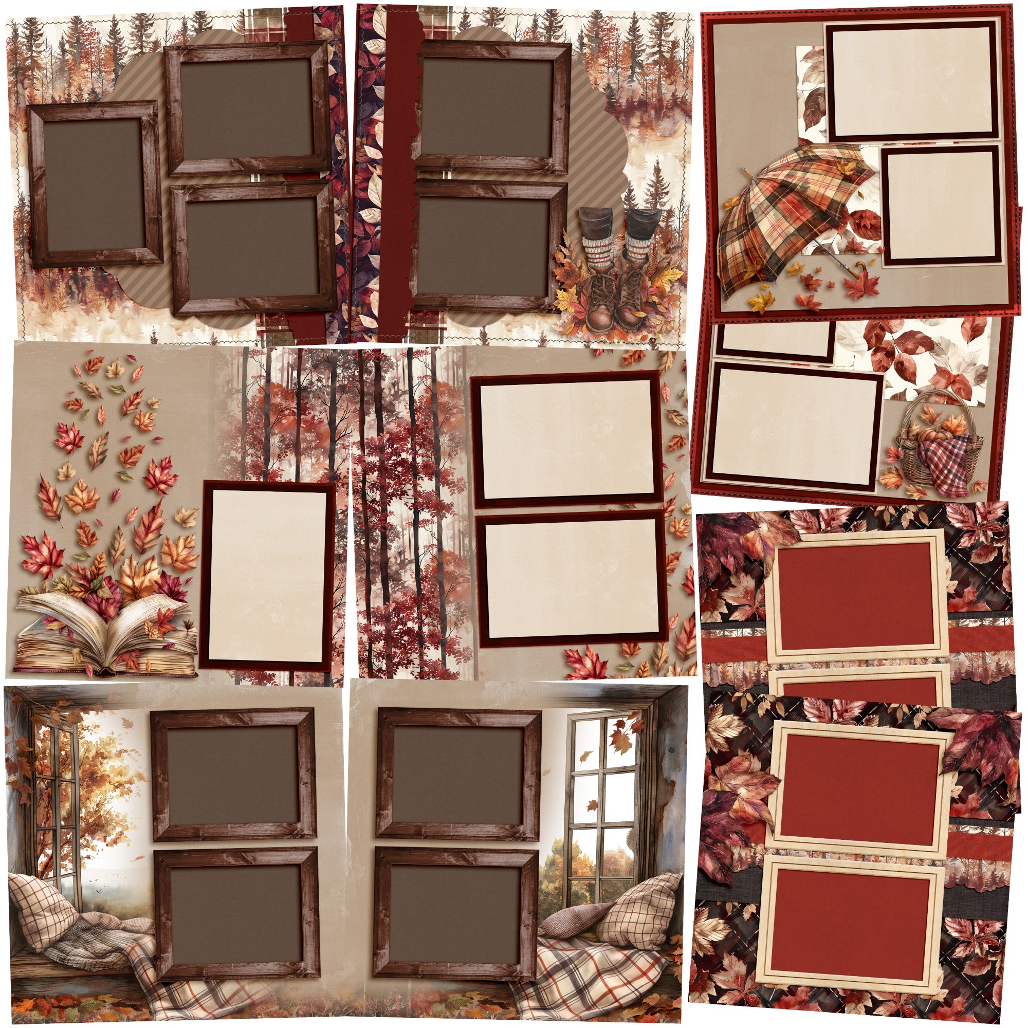 Fall Page Layout Fall Season - Set of 5 Double Page Scrapbook Layouts - 1980 – EZscrapbooks