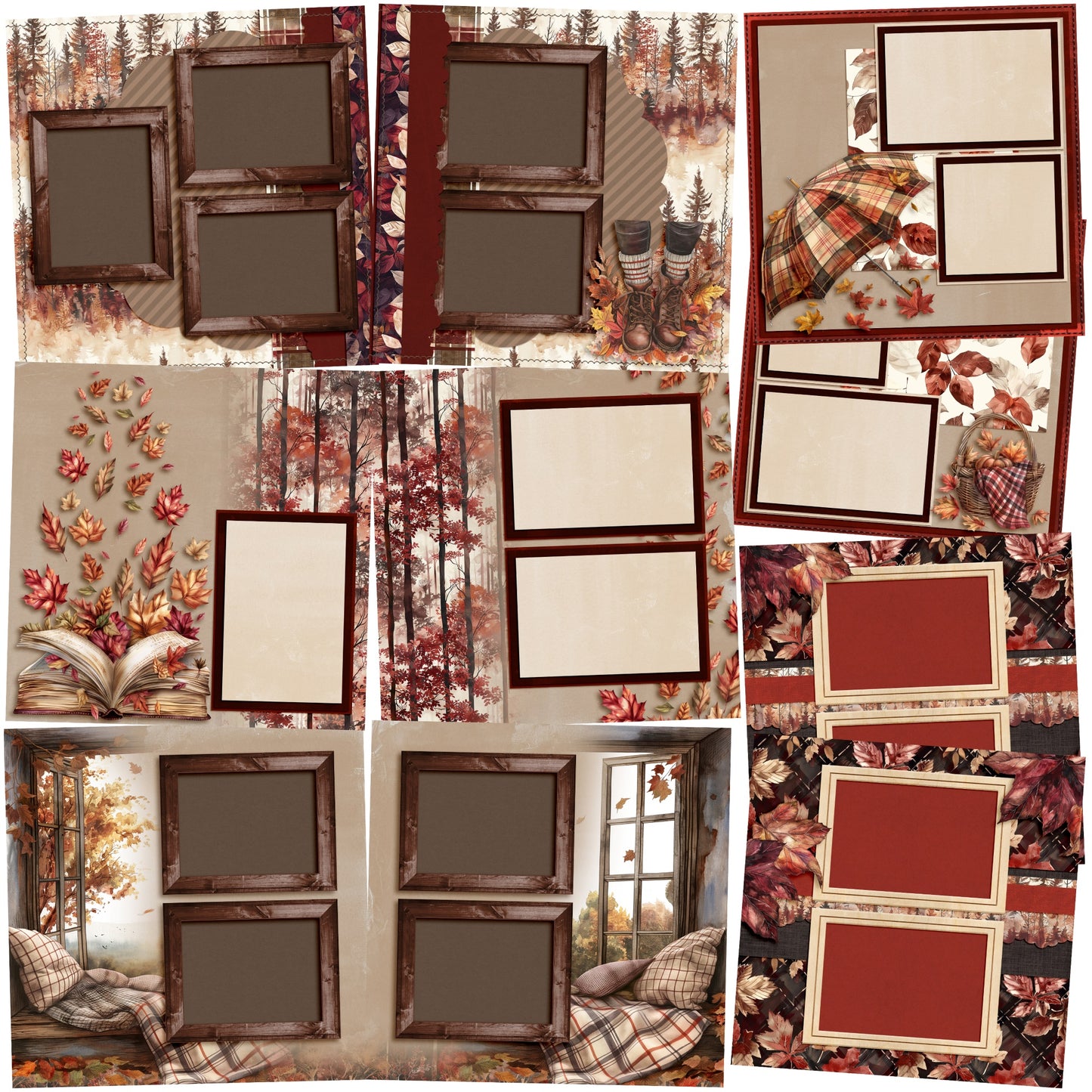 Fall Season - Set of 5 Double Page Scrapbook Layouts - 1980