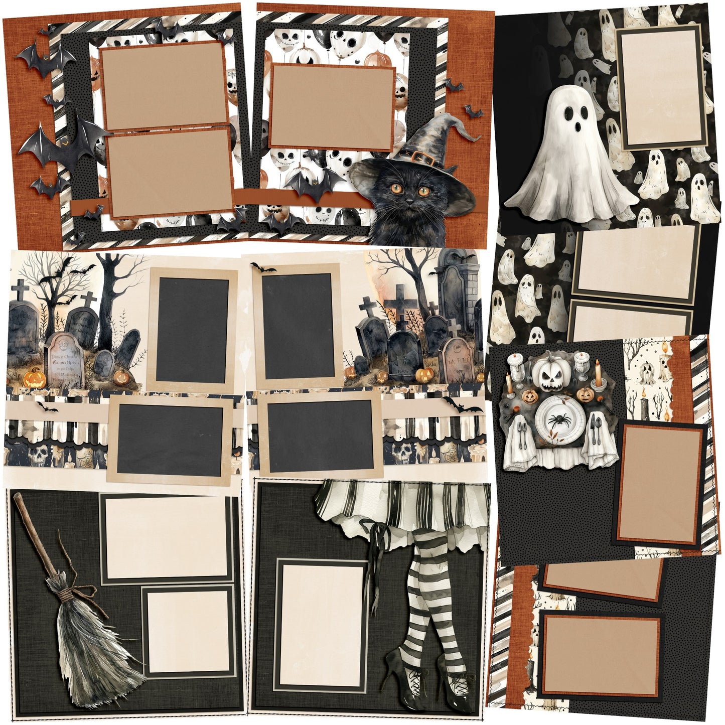 Spooky Season - Set of 5 Double Page Scrapbook Layouts - 1982