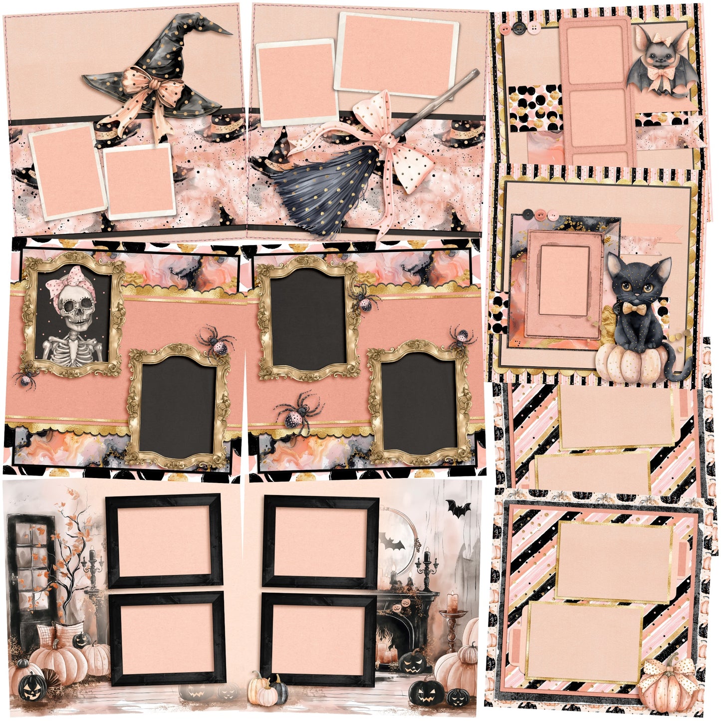 Cute Pink Halloween - Set of 5 Double Page Scrapbook Layouts - 1984