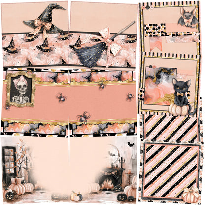 Cute Pink Halloween NPM - Set of 5 Double Page Scrapbook Layouts - 1985