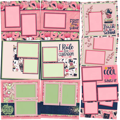 Back to School Pink - Set of 5 Double Page Scrapbook Layouts - 1998