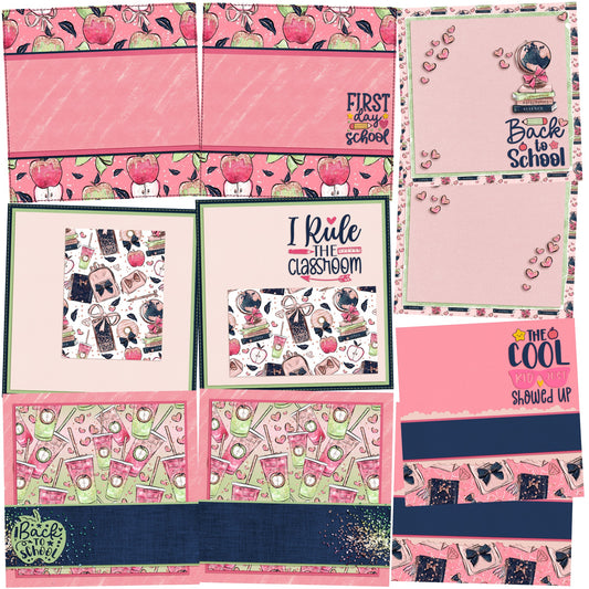 Back to School Pink NPM - Set of 5 Double Page Scrapbook Layouts - 1999