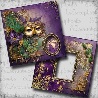 Mardi Gras Time Mask Glitter - EZ Digital Scrapbook Pages - INSTANT DOWNLOAD