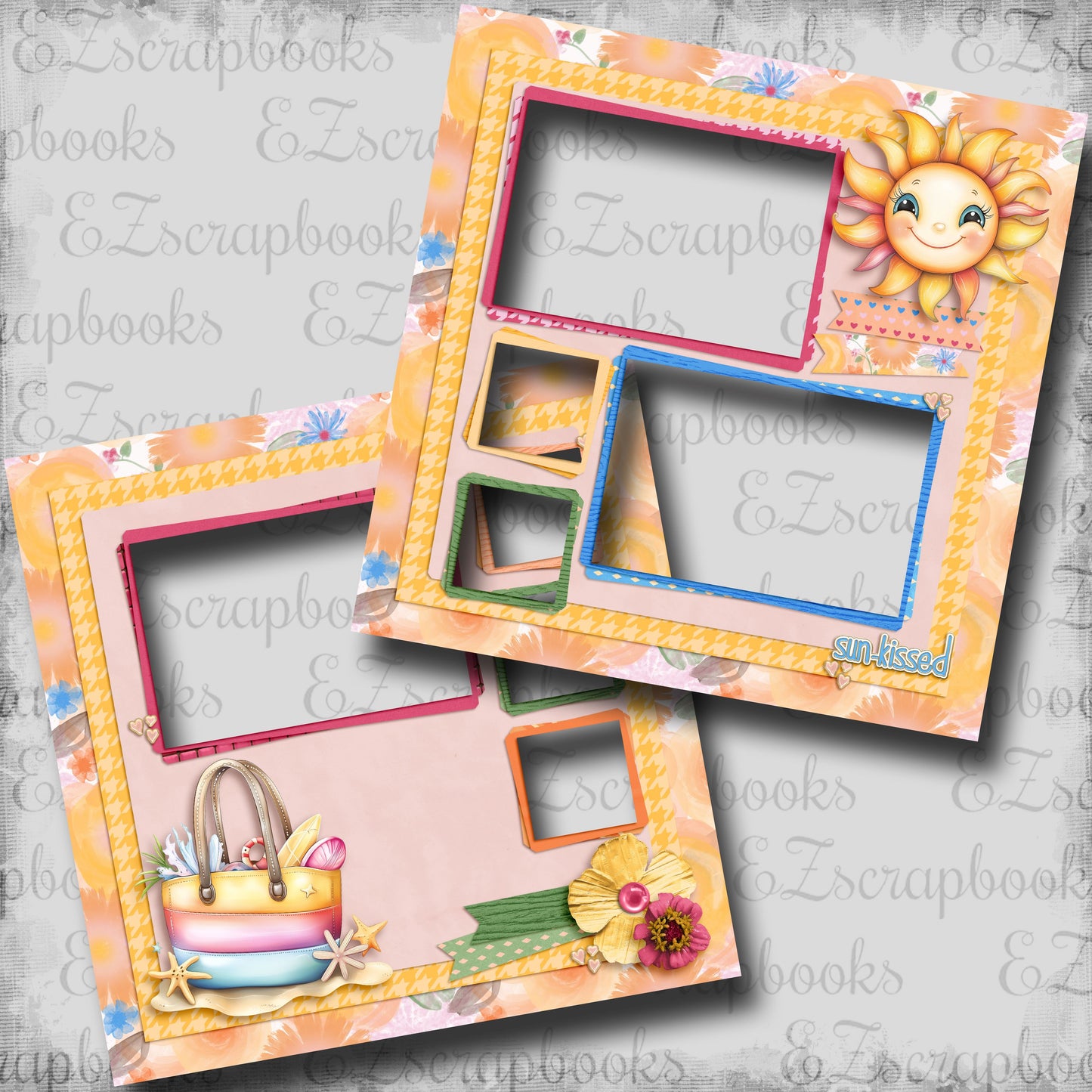 Summer Sun Kissed - EZ Digital Scrapbook Pages - INSTANT DOWNLOAD