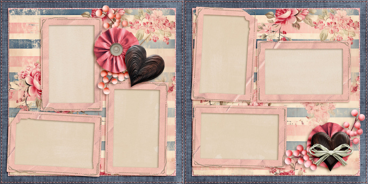 Pink Denim - Set of 5 Double Page Scrapbook Layouts - 26-1014