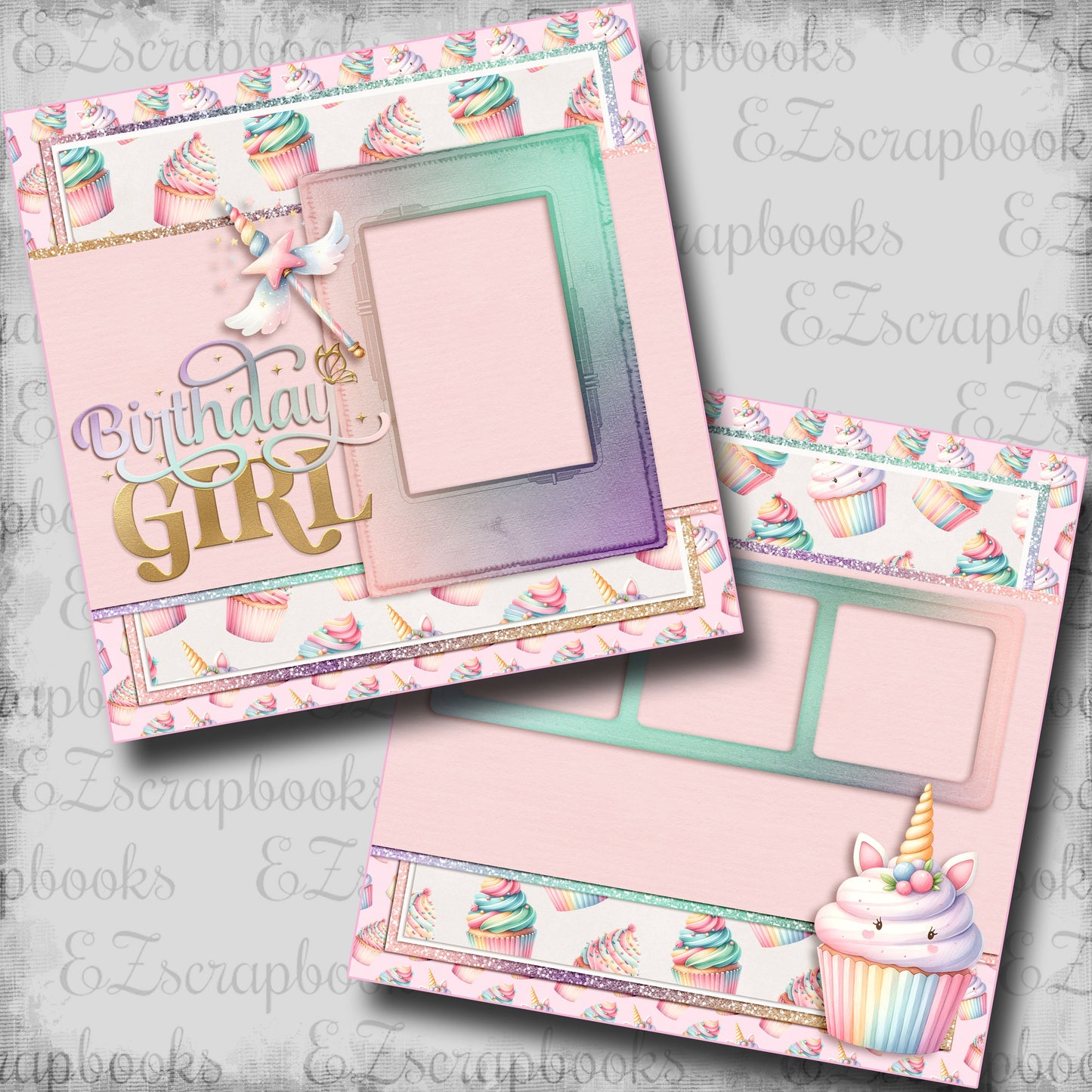 Birthday Girl Unicorn Cupcake - Scrapbook Layout - 25-634