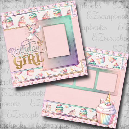Birthday Girl Unicorn Cupcake - Scrapbook Layout - 25-634