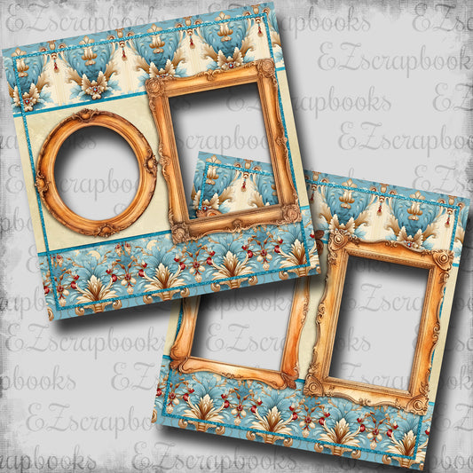 Rococo Palace Aqua Blue - EZ Digital Scrapbook Pages - INSTANT DOWNLOAD