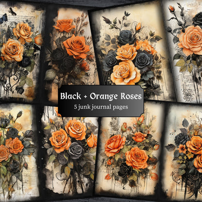 Gothic Orange Roses Journal Pages - 23-7296