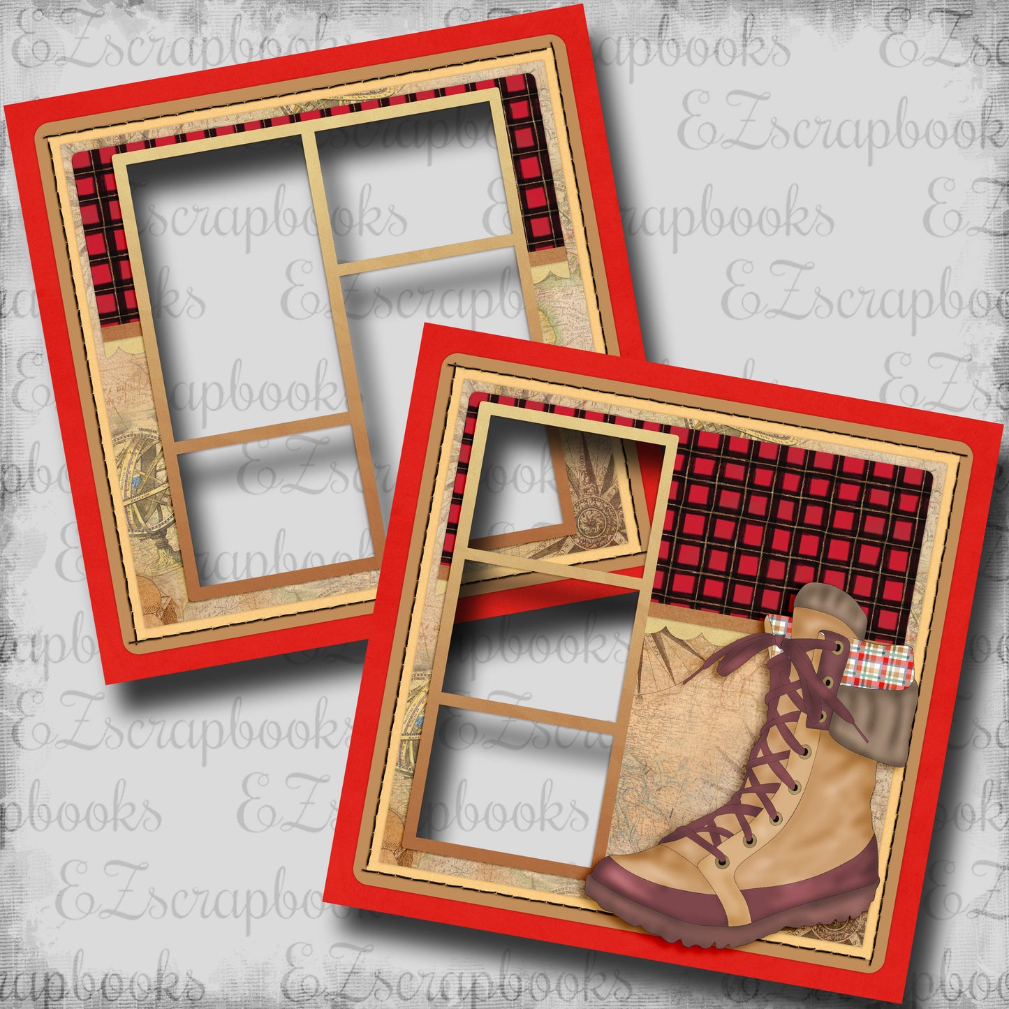 Hiking Boot - EZ Digital Scrapbook Pages - INSTANT DOWNLOAD