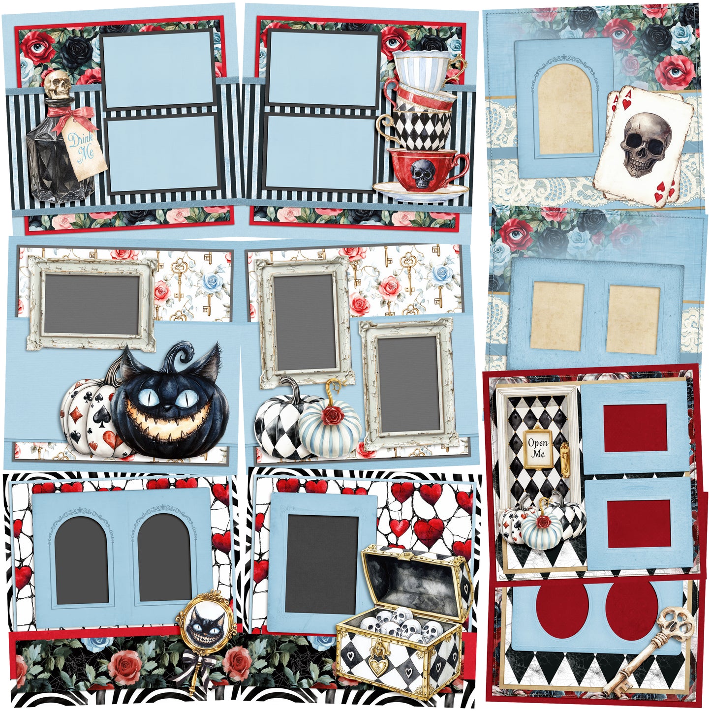 Haunted Alice - Set of 5 Double Page Scrapbook Layouts - 25-1084