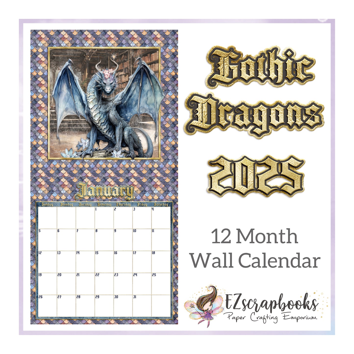 EZ Calendar - Gothic Dragons - 2025 - EZCAL-003