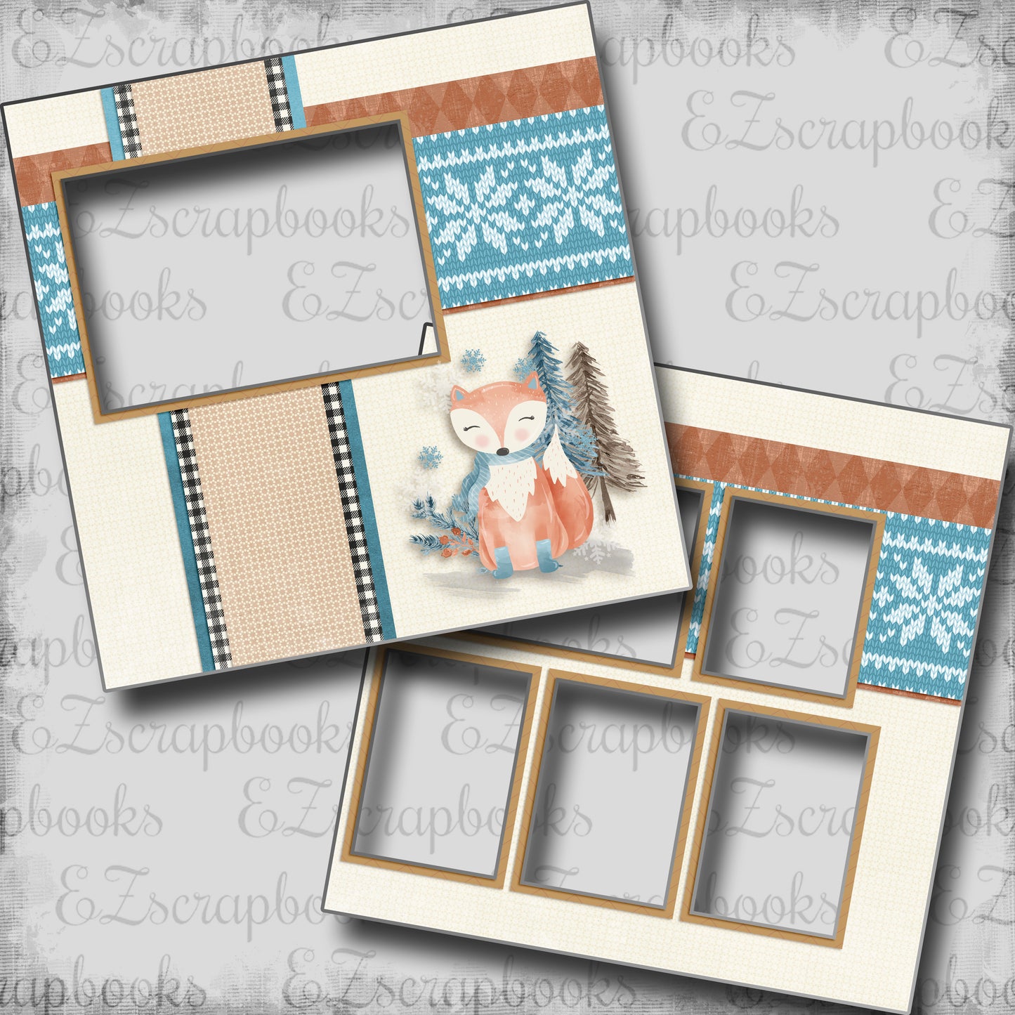 Winter Fox - EZ Digital Scrapbook Pages - INSTANT DOWNLOAD