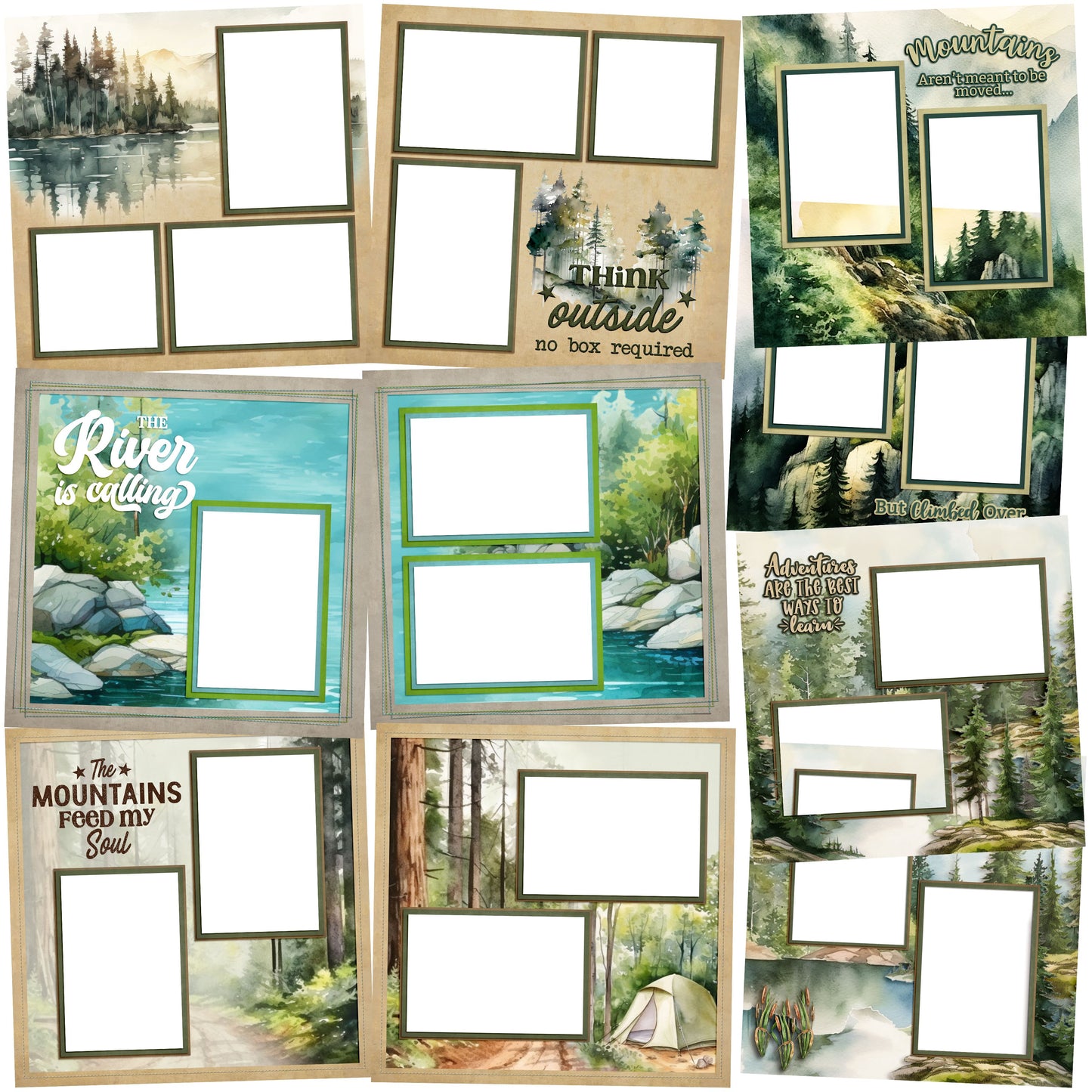 Outside Adventures EZ Quick Pages -  Digital Bundle - 10 Digital Scrapbook Pages - INSTANT DOWNLOAD