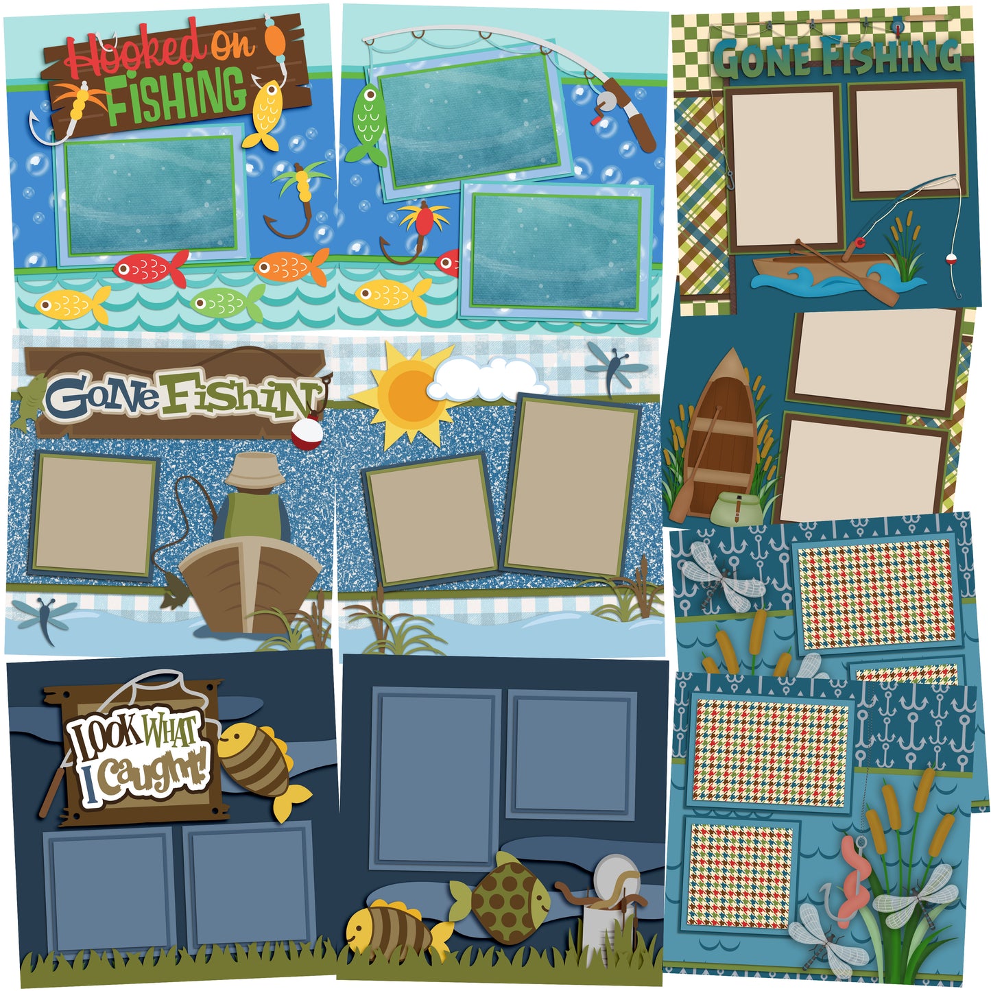 Fishing Trip - Set of 5 Double Page Scrapbook Layouts - 1188