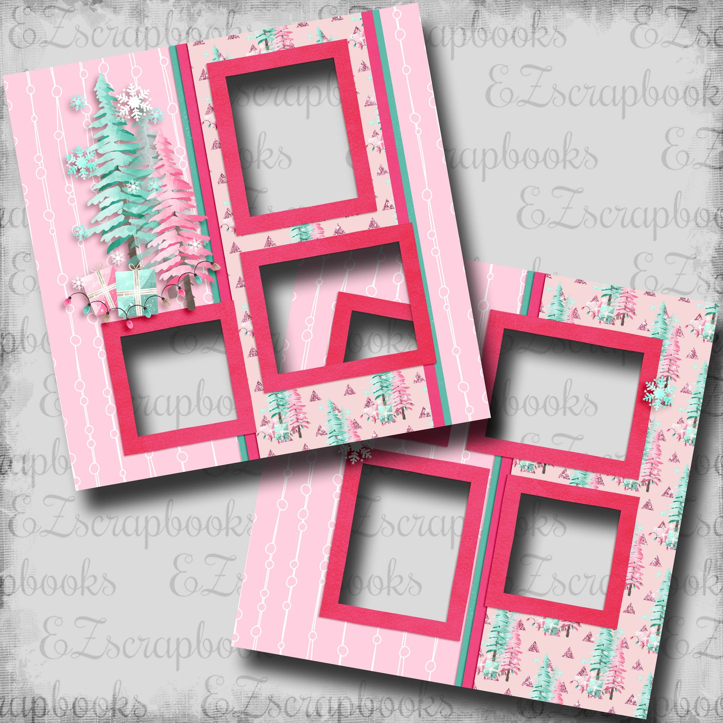 Peppermint Christmas Trees - EZ Digital Scrapbook Pages - INSTANT DOWNLOAD