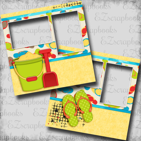 Flip Flops & Beach Toys - EZ Digital Scrapbook Quick Pages - INSTANT DOWNLOAD