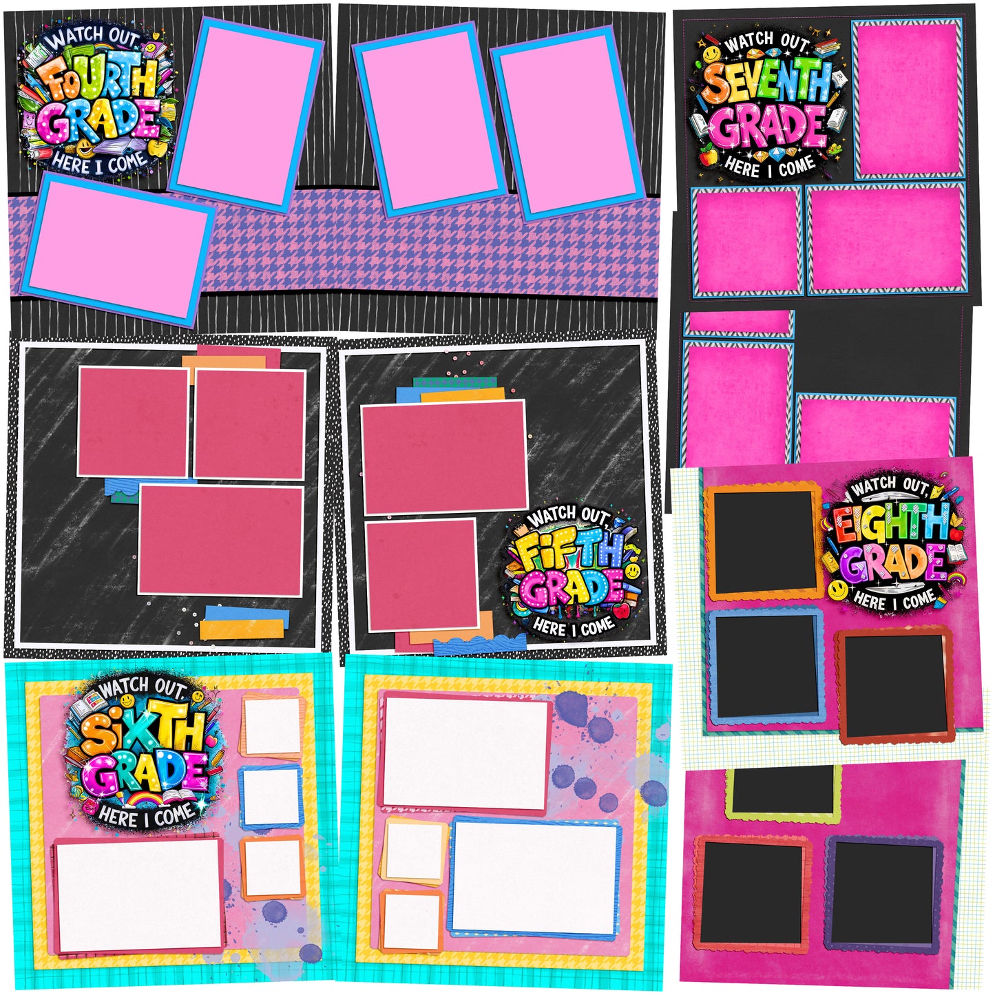 Back to School Girl Collection 2 - Set of 5 Double Page Scrapbook Layouts - 25-1088
