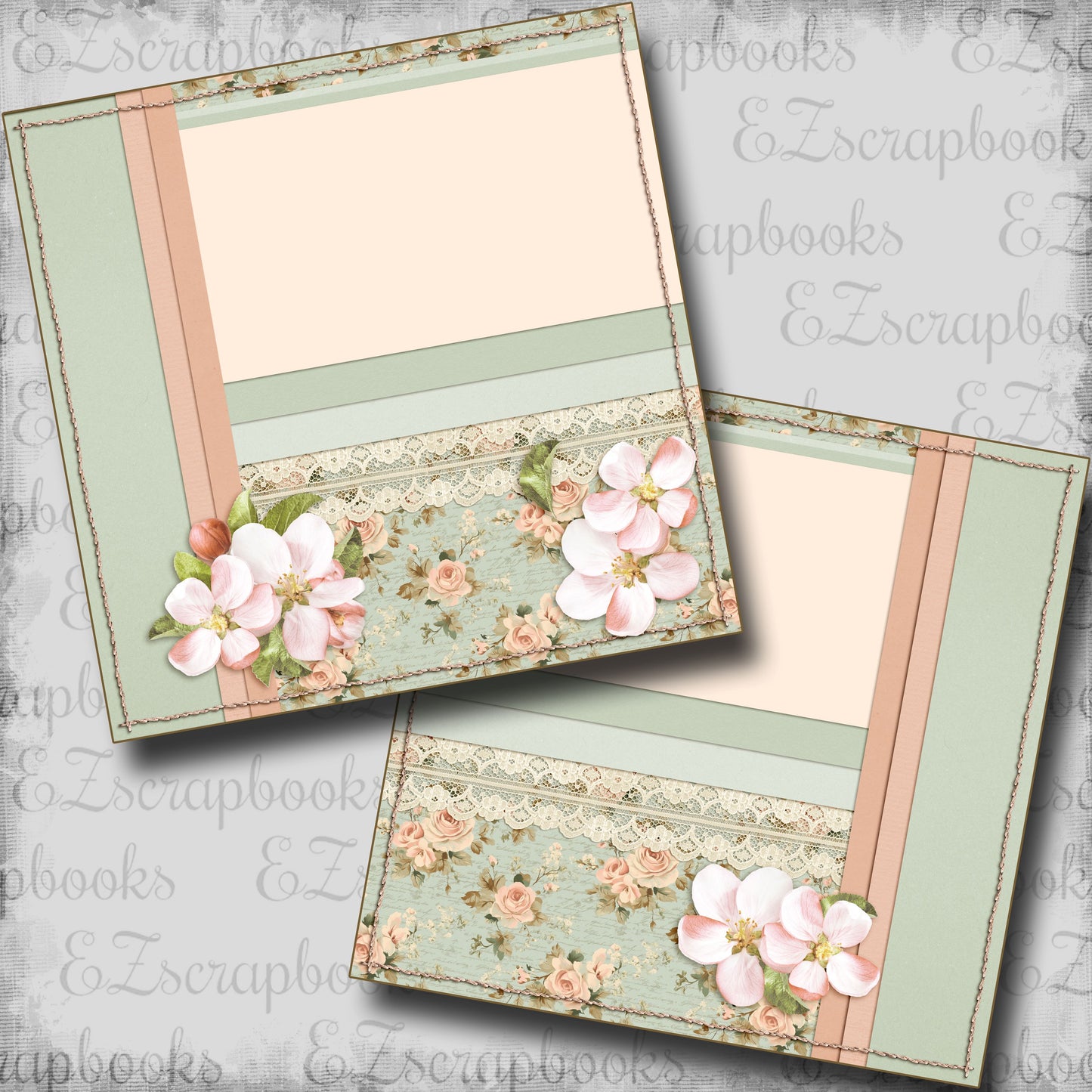 Floral & Lace Peachy Green NPM - Scrapbook Layout - 25-567