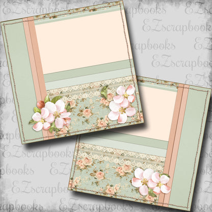 Floral & Lace Peachy Green NPM - Scrapbook Layout - 25-567
