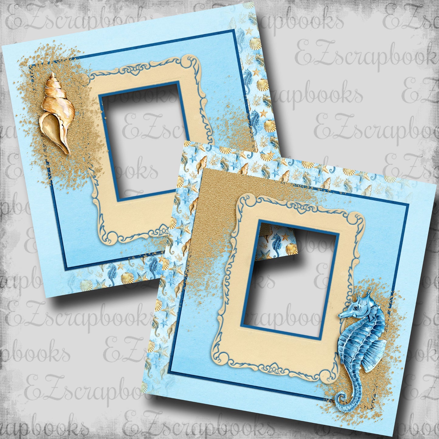 Seashell & Seahorse - EZ Digital Scrapbook Pages - INSTANT DOWNLOAD