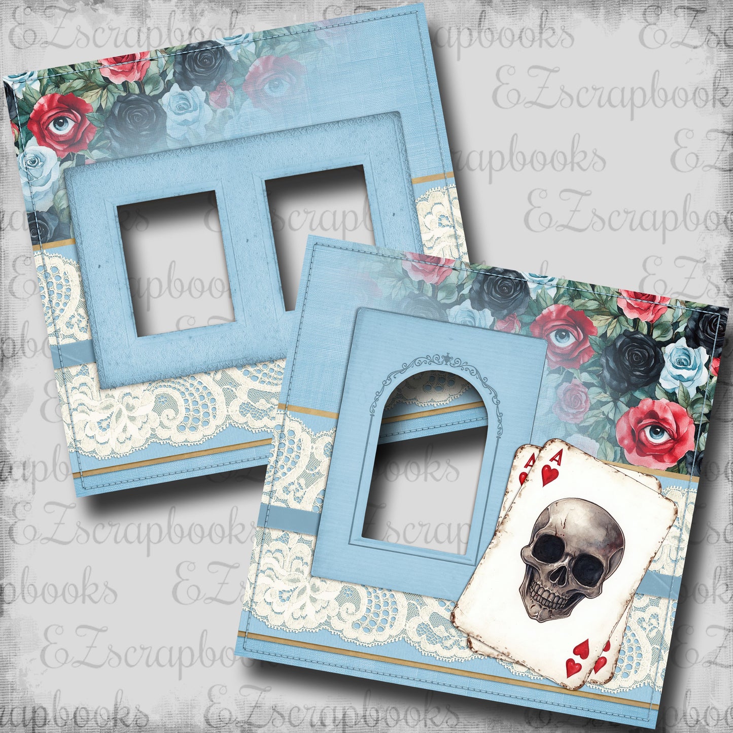 Haunted Alice Skull Cards - EZ Digital Scrapbook Pages - INSTANT DOWNLOAD