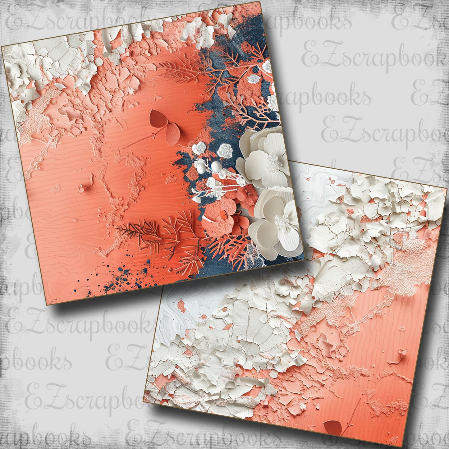 Navy Peach Shabby White NPM - Scrapbook Layout - 25-493