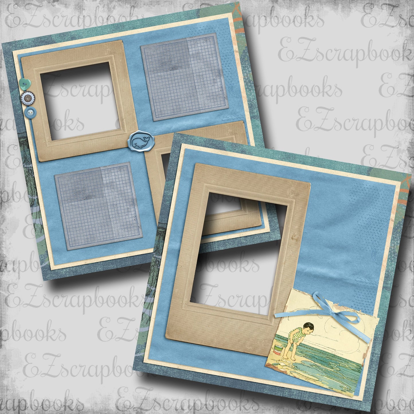 Beachy Vintage - EZ Digital Scrapbook Pages - INSTANT DOWNLOAD