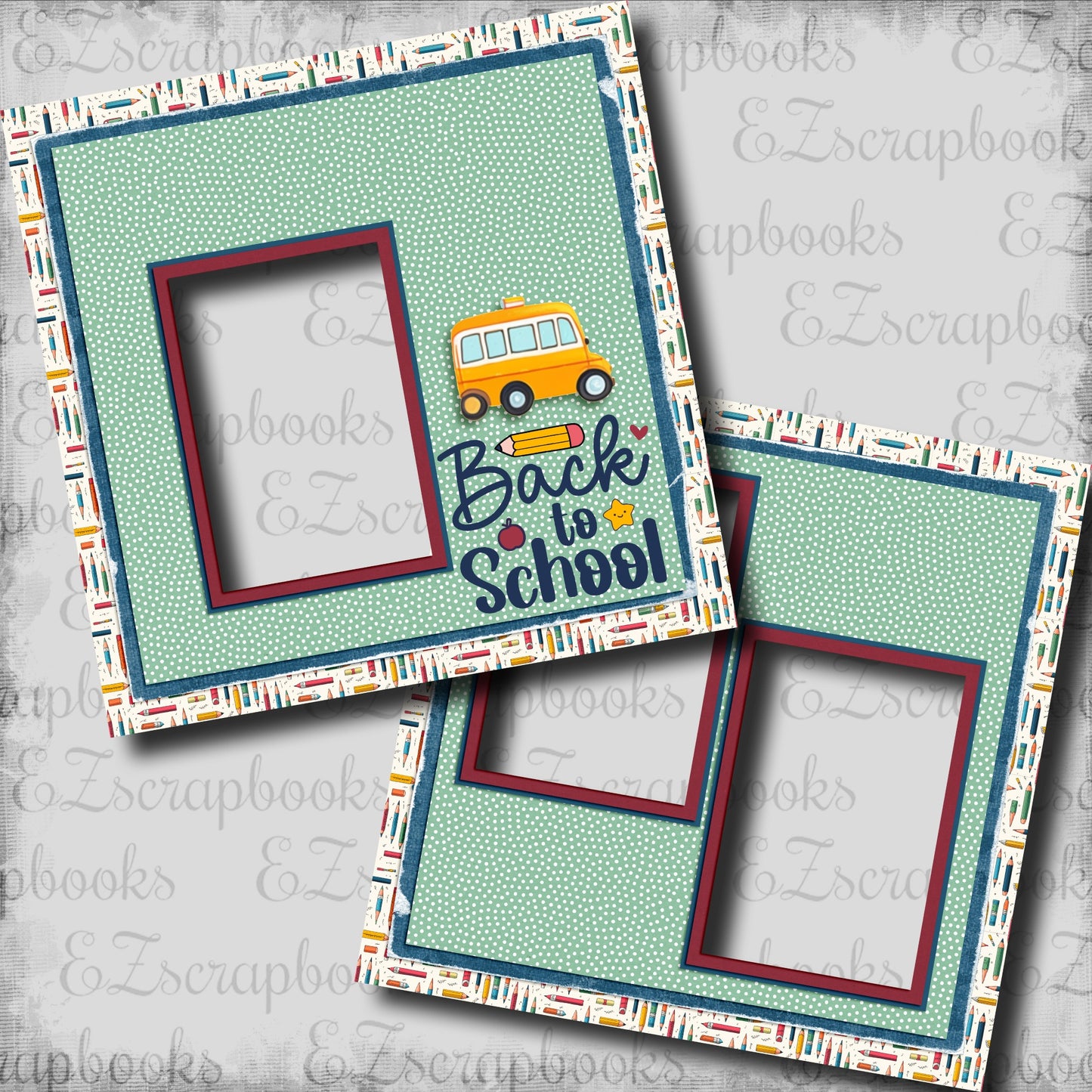 Back to School Blue - EZ Digital Scrapbook Pages - INSTANT DOWNLOAD