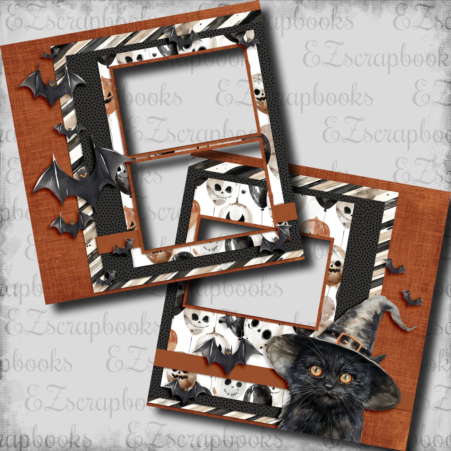 Spooky Season Black Cat - EZ Digital Scrapbook Pages - INSTANT DOWNLOAD