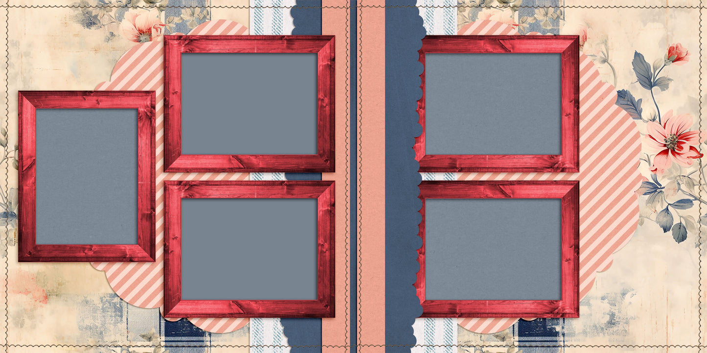 Pink Denim - Set of 5 Double Page Scrapbook Layouts - 26-1014