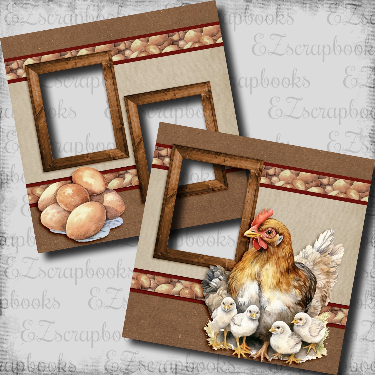 Down on the Farm - Chickens - EZ Digital Scrapbook Pages - INSTANT DOWNLOAD