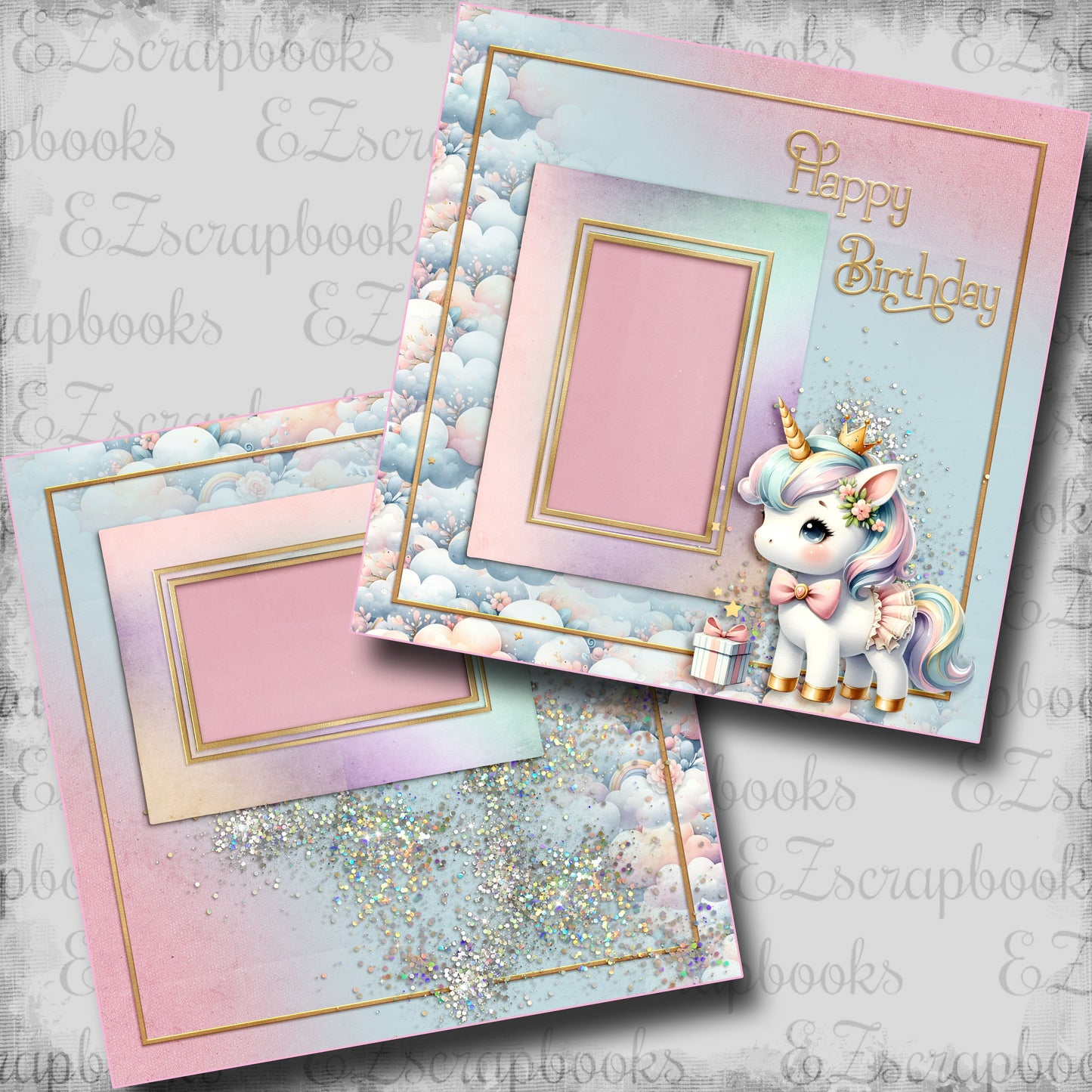 Happy Birthday Unicorn Clouds - Scrapbook Layout - 25-650