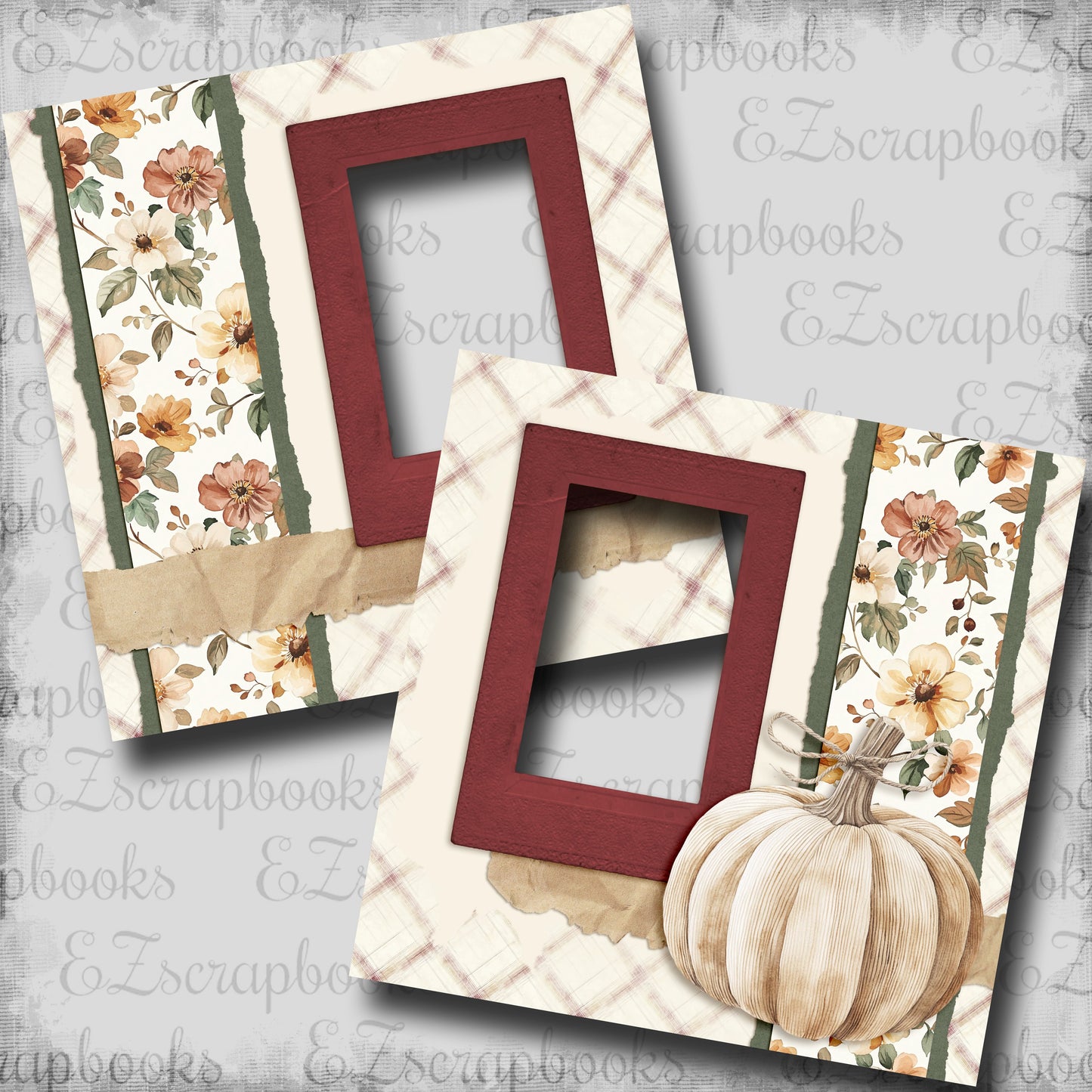 Autumn Beige Pumpkin - EZ Digital Scrapbook Pages - INSTANT DOWNLOAD