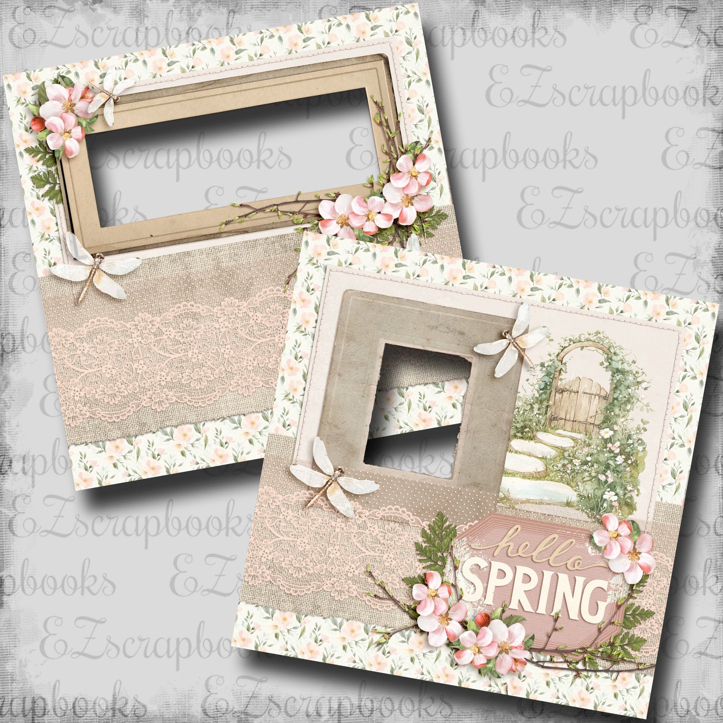 Hello Spring - EZ Digital Scrapbook Pages - INSTANT DOWNLOAD