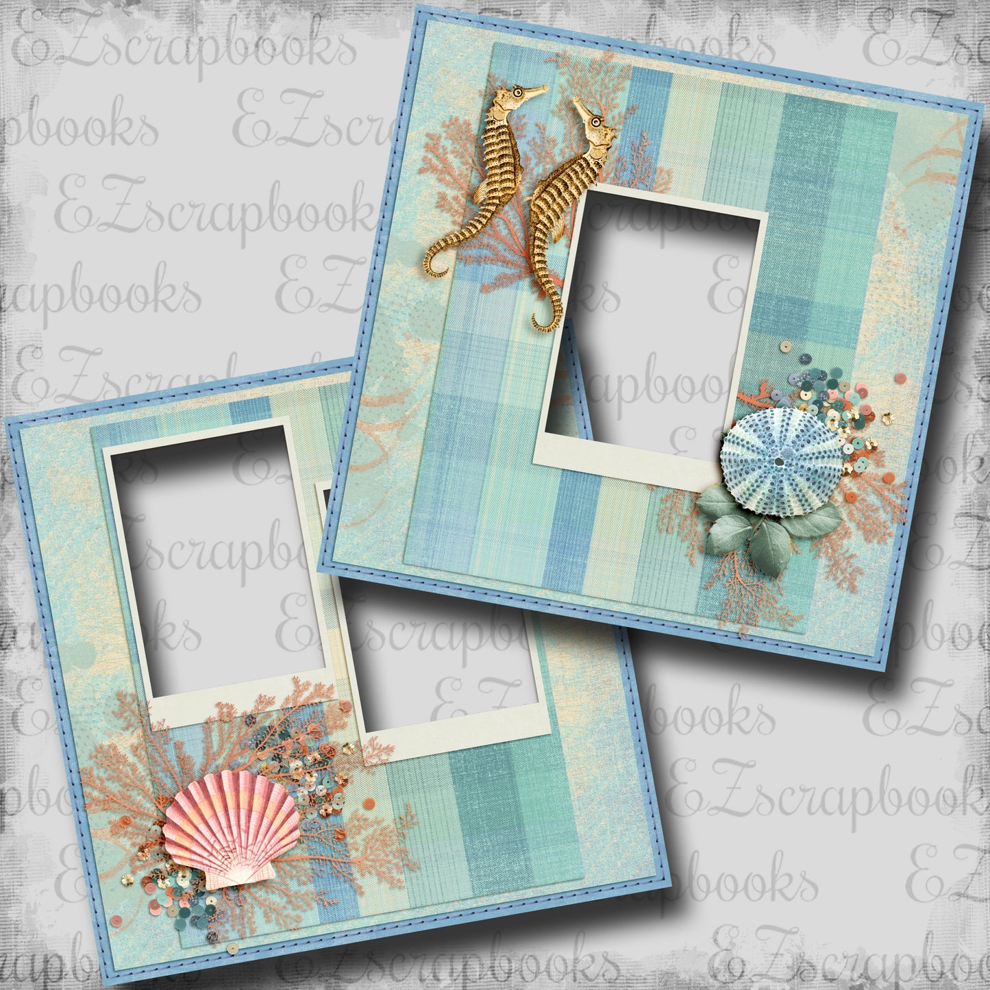 Beachy Plaid - EZ Digital Scrapbook Pages - INSTANT DOWNLOAD