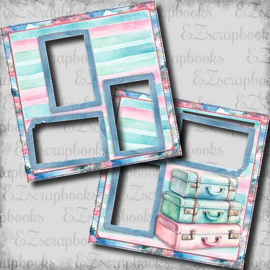 Pastel Travel Luggage - EZ Digital Scrapbook Pages - INSTANT DOWNLOAD