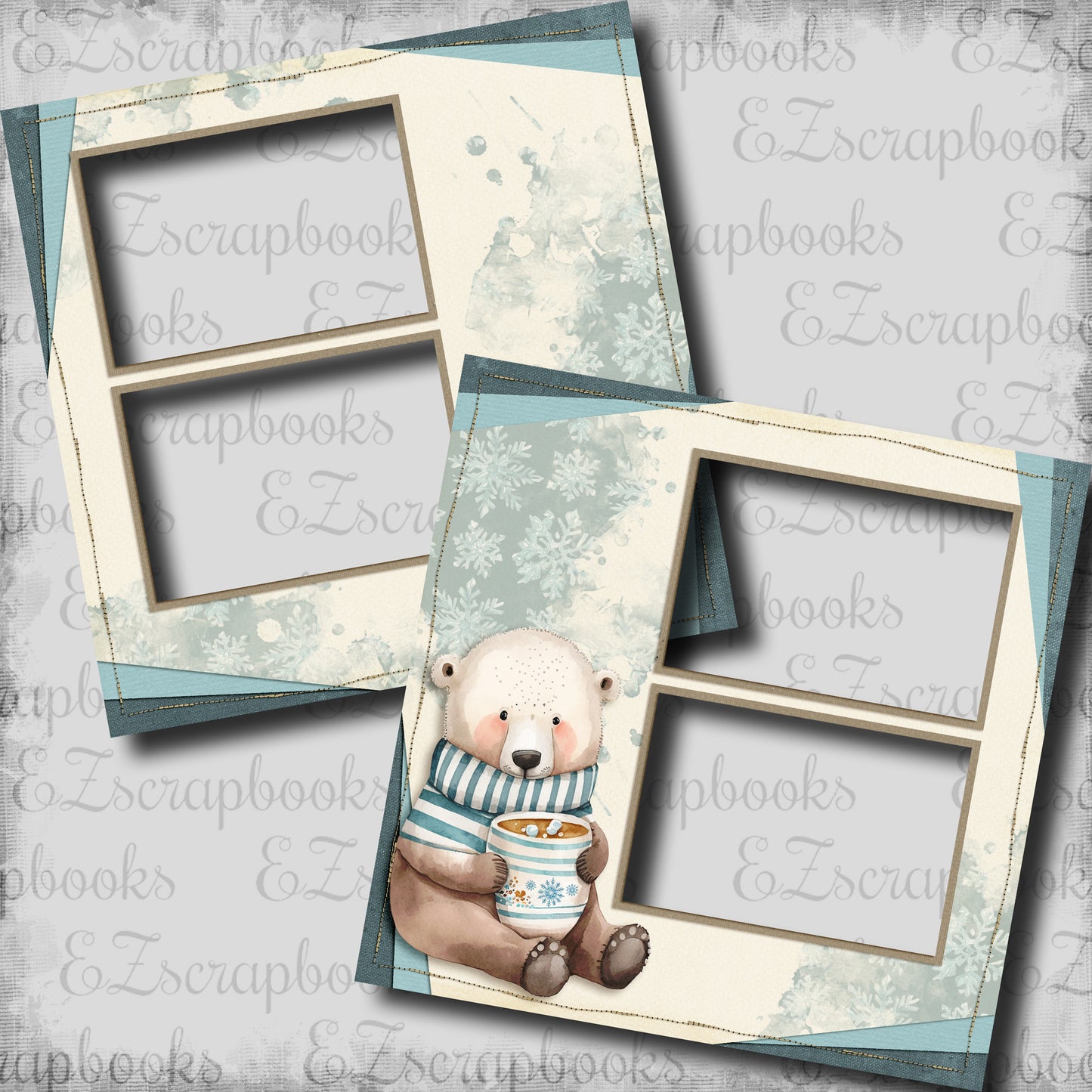 Winter Bear Cocoa - EZ Digital Scrapbook Pages - INSTANT DOWNLOAD