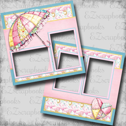 Patchwork Spring Umbrella - EZ Digital Scrapbook Pages - INSTANT DOWNLOAD