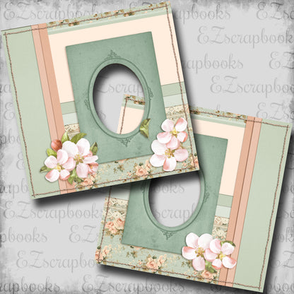 Floral & Lace Peachy Green - EZ Digital Scrapbook Pages - INSTANT DOWNLOAD