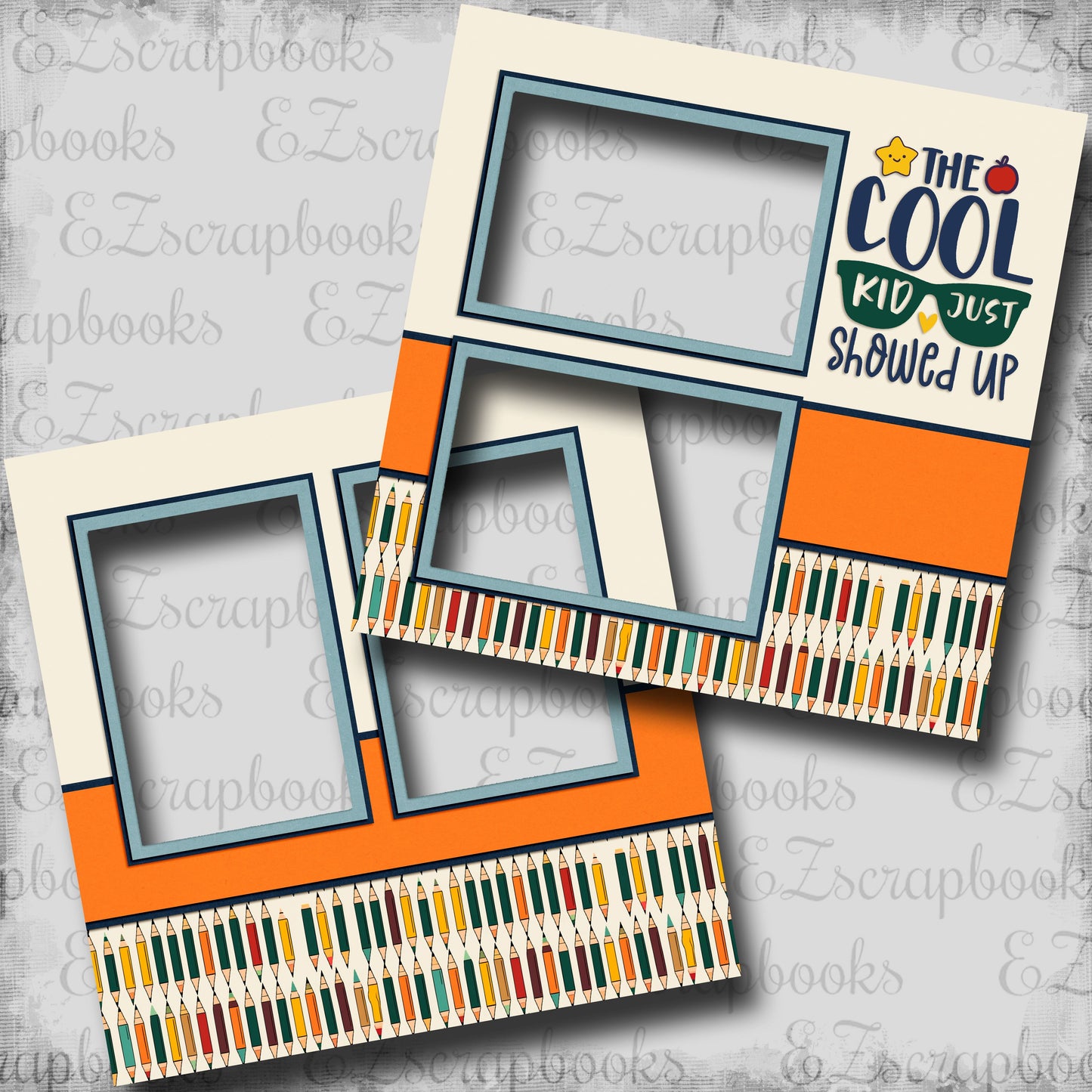 Back to School Blue EZ Quick Pages -  Digital Bundle - 10 Digital Scrapbook Pages - INSTANT DOWNLOAD