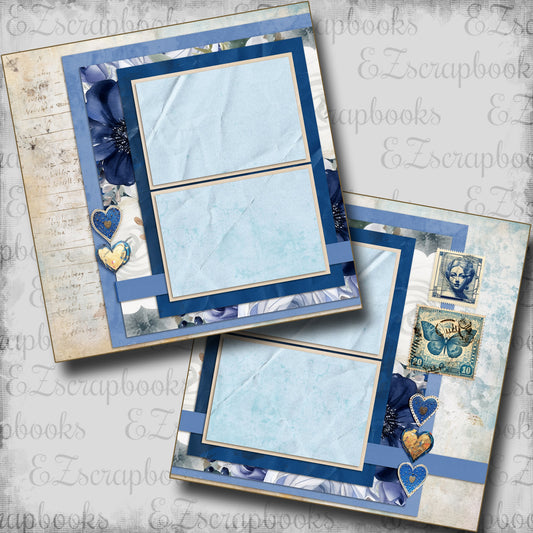 Beautiful Blues Hearts - Scrapbook Layout - 24-688