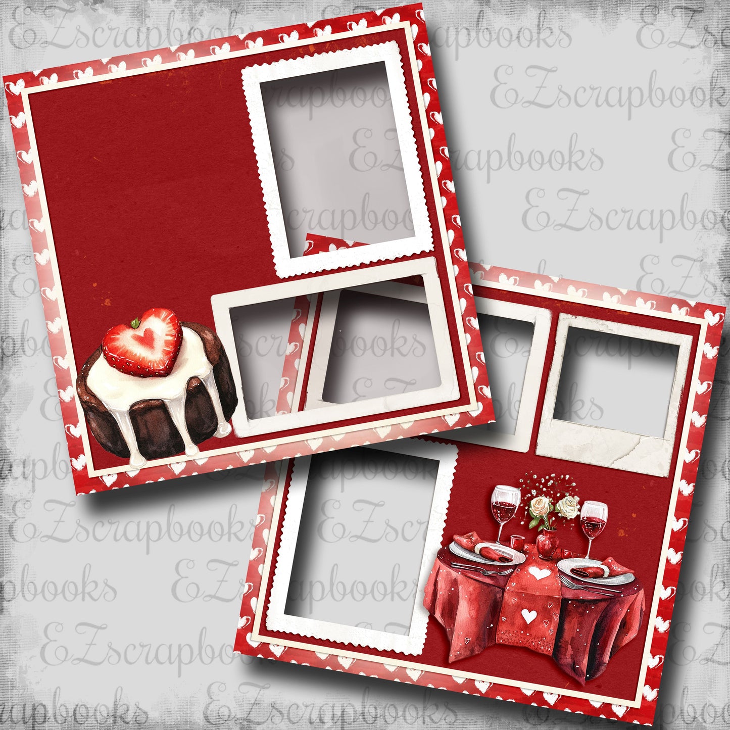 Valentine Dinner - EZ Digital Scrapbook Pages - INSTANT DOWNLOAD