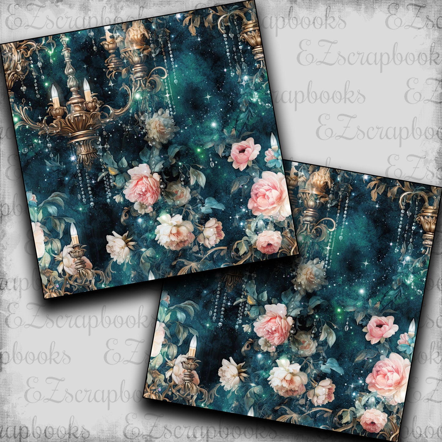 Fancy Chandeliers Teal - Scrapbook Papers - 23-735