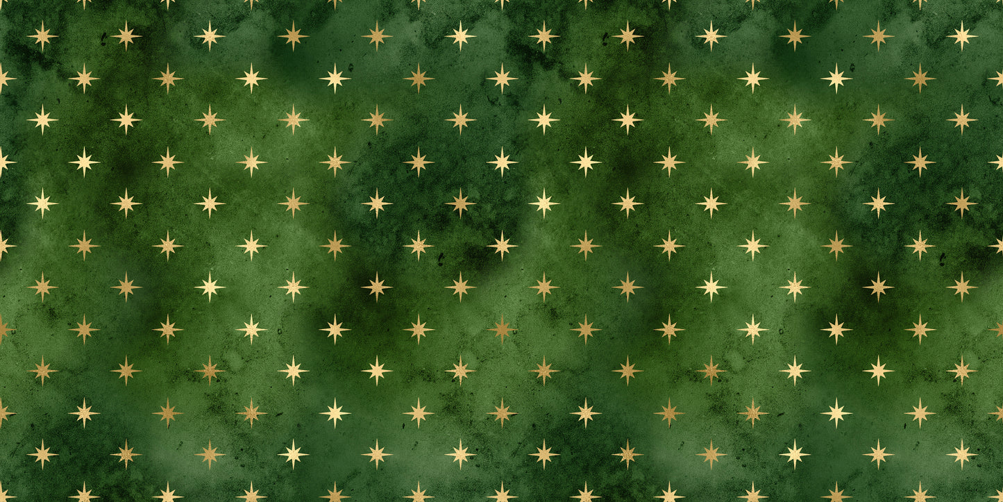Golden Christmas Green Stars - Papers - 23-758