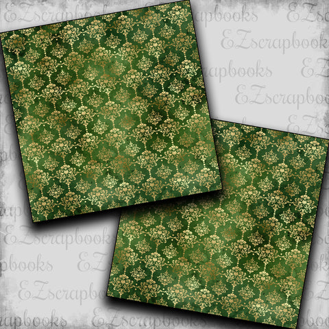 Golden Christmas Green Damask - Papers - 23-760