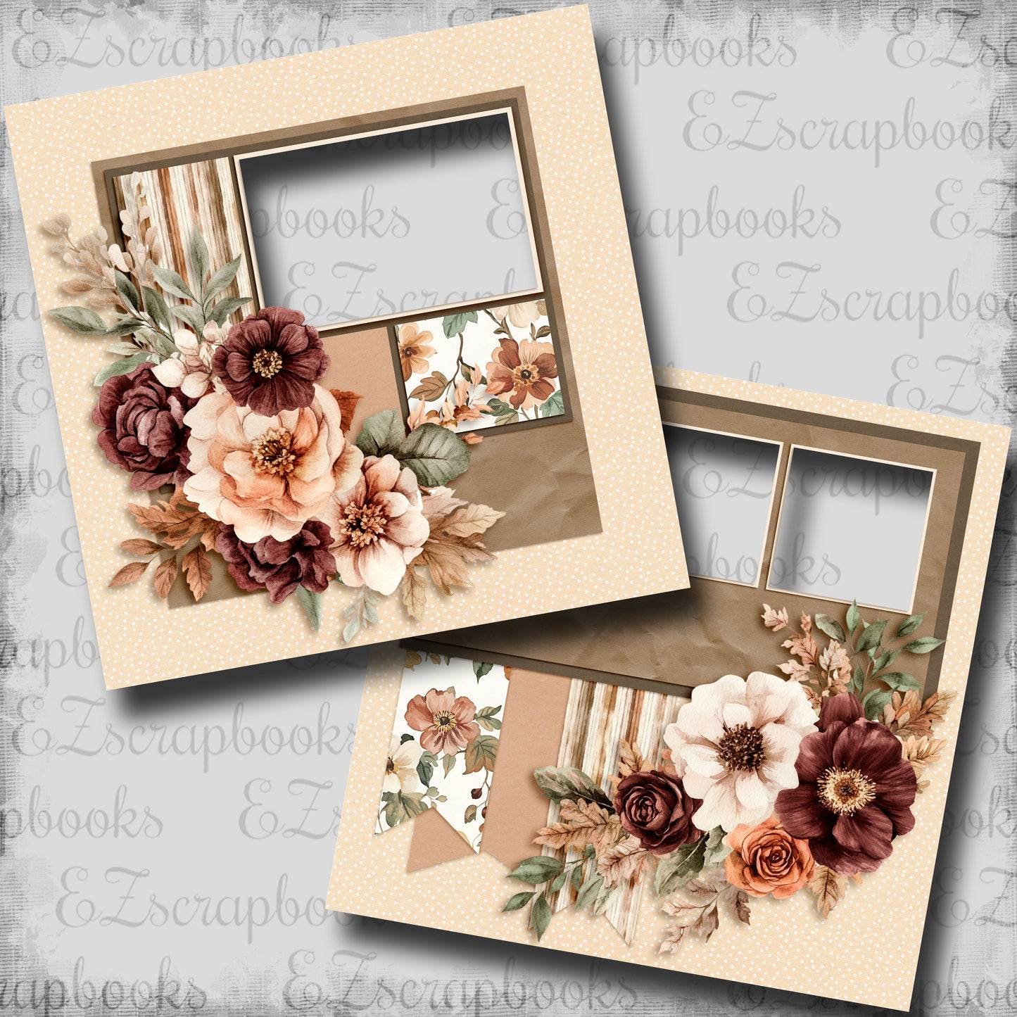 Spelling Autumn Flowers - EZ Digital Scrapbook Pages - INSTANT DOWNLOAD